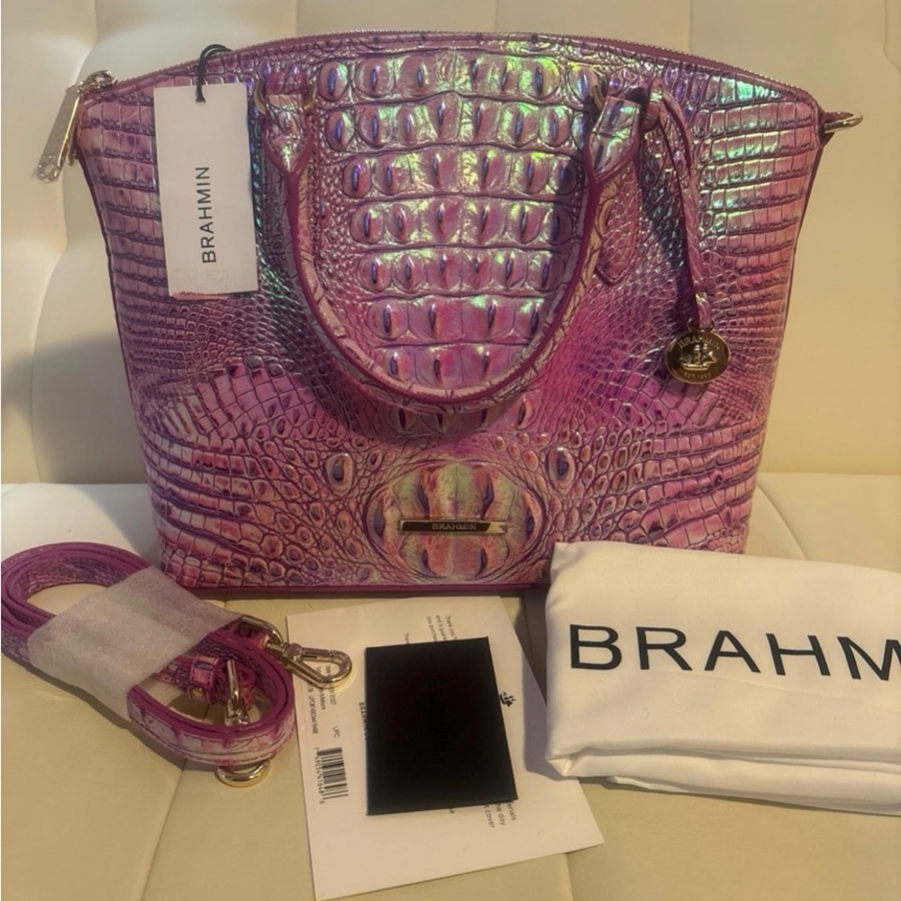 “Brahmin” Duxbury Style, Genuine Leather Satchel in Purple Iris on Melbourne - Picture 2 of 12